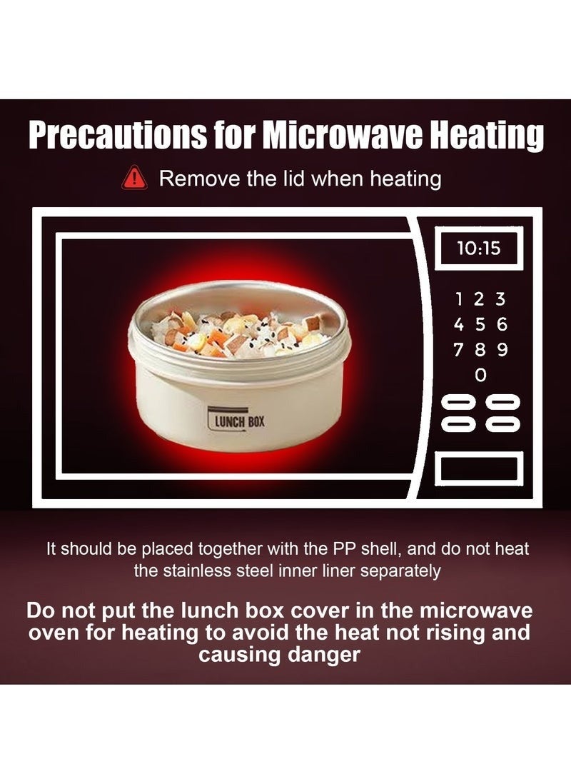 Stainless Steel Lunch Box: 2 * 420ml+2*550ml Microwave-Safe Round Bento Box - 304 Stackable Insulated Leakproof 4 Pack , with Thermal Bag& Cutlery - for Adults Students Office School Picnic Camping (Light Brown) - Image 5